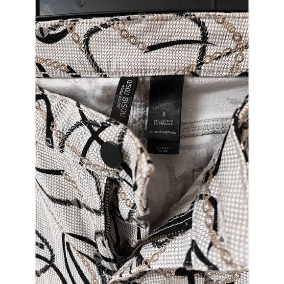 Bisou Bisou Womens Mid Rise Skinny Leg Jeans White Chain Print Sz 8 - Picture 8 of 9